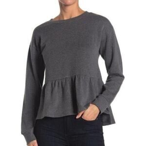 14th & UNION Women's Grey Peplum Hem Crewneck Sweater Sz M